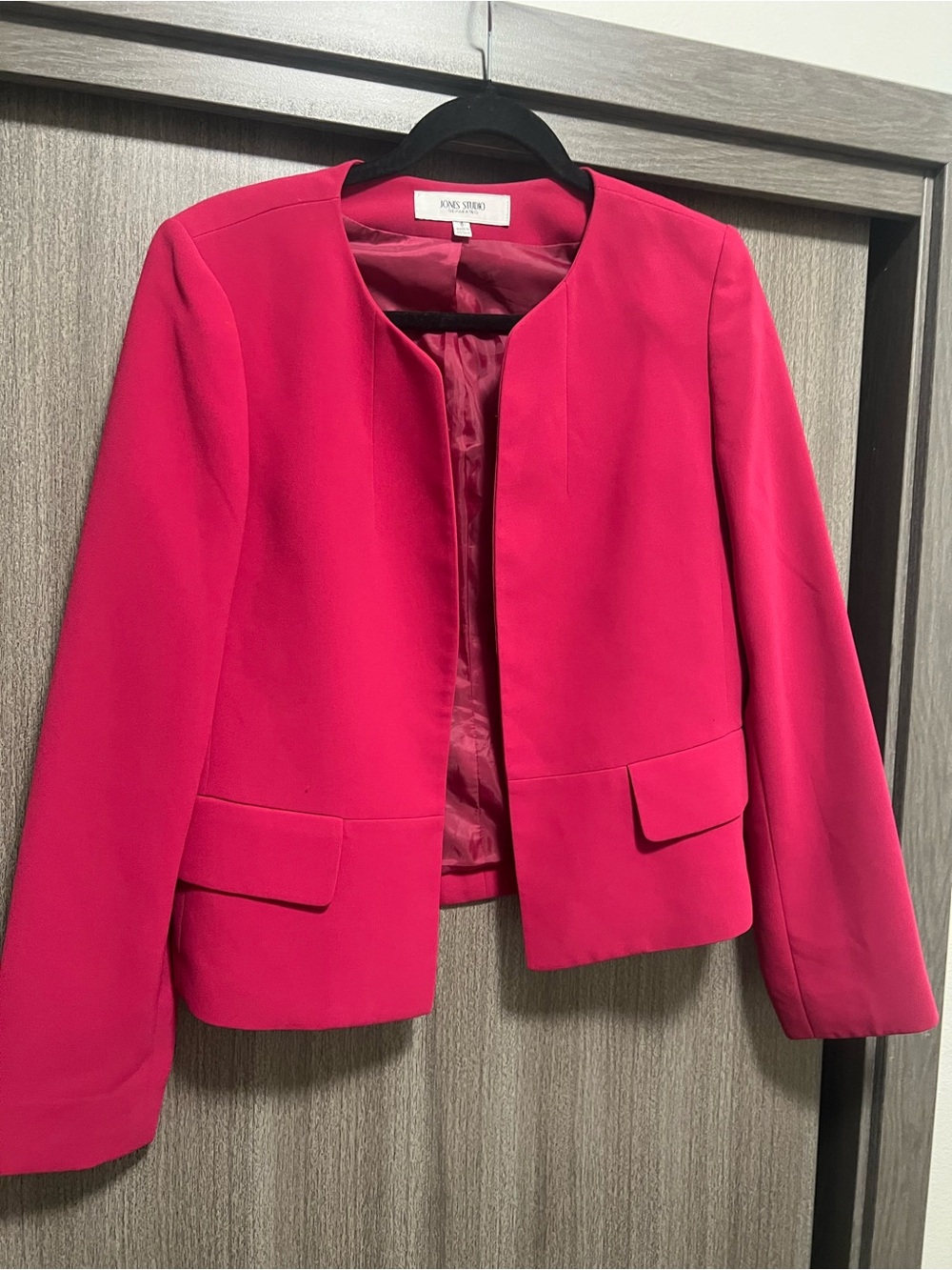 Jones New York Fuchsia Open-Front Collarless Blazer
